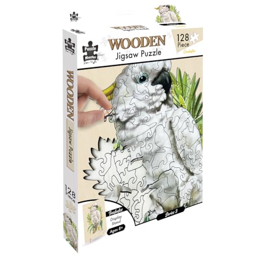 Puzzle Master Holzpuzzle – Kunst-Puzzle, Holzschnitt-Puzzle mit Präsentationsständer für Erwachsene und Kinder, Kakadu, 128-teiliges Set von PUZZLE MASTER PREMIUM CUT