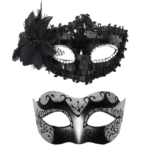 PVFZXS 2 Stück Venezianische Maske Damen, Venezianische Maske, Maske Fasching, Maskenball Damen Herren, Venezianisches Maskes Herren für Kostümball/Halloween/Party/Maskenball von PVFZXS