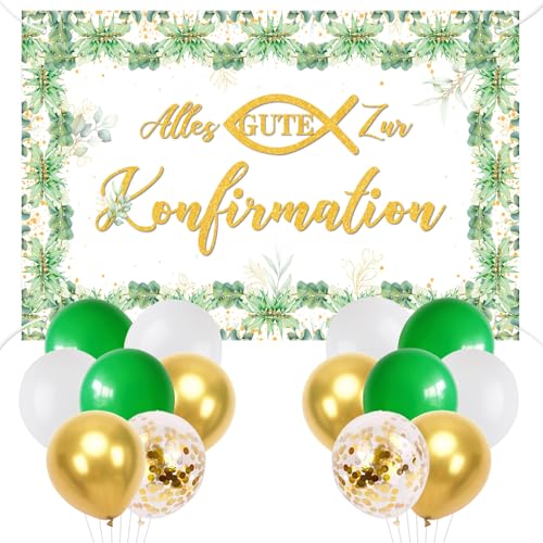 Konfirmation Deko Banner 180x110cm, Alles Gute Partybanner und 14 Pcs Luftballons für Jungen Mädchen, Hänge Dekoration zur Konfirmation Party Kommunion Confirmation Deko Konfirmation Deko Banner 180x110cm, Alles Gute Partybanner und 14 Pcs Luftballons für Jungen Mädchen, Hänge Dekoration zur Konfirmation Party Kommunion Confirmation Deko von PVTXFK