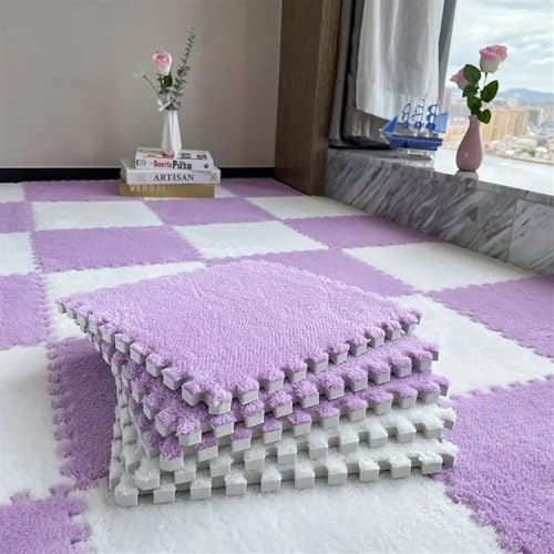 20 stücke EVA Foam Puzzles Spielmatte Teppiche für Zimmer Warme Teppiche Teppich Teppiche für Schlafzimmer Teppiche für Wohnzimmer Leicht zu reinigen Weiche Fuzzy Klimaaktivitäten Matte (Weiß Lila) von PVYGDXYI