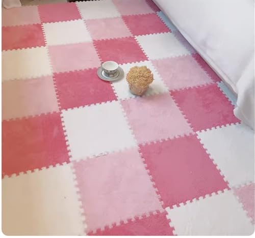 PVYGDXYI Puzzle-Spielmatte, 28 Teile, zusammensteckbar, weicher EVA-Schaum, langflorig, Schutz-Spielmatte für Wohnzimmer, Schlafzimmer (Weiß, Rosa, Rot) von PVYGDXYI