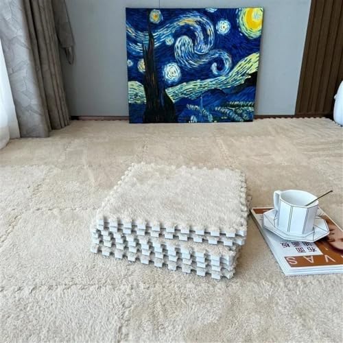 PVYGDXYI Set mit 12 weichen Teppichen zum Krabbeln, warme Matte aus EVA-Schaum, Spielmatte, Badezimmerteppich, rutschfest, aus Schaumstoff, Plüsch, weich und schützend (beige) von PVYGDXYI