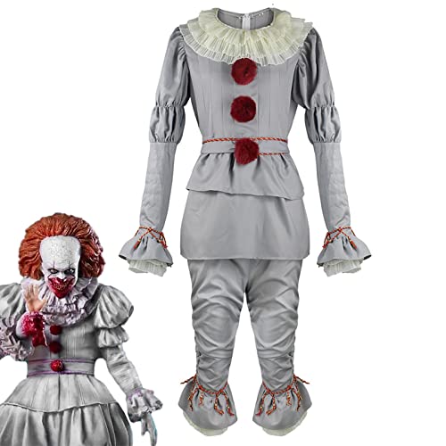 PW TOOLS Halloween Scary Clown Damen Herren Kostüm Set, für Halloween Scary Clown Minion Kostüme Pennywise Suits Dress Up Party, Rollenspiel und Karneval Cosplay, S-3XL Erwachsene Plus Size von PW TOOLS
