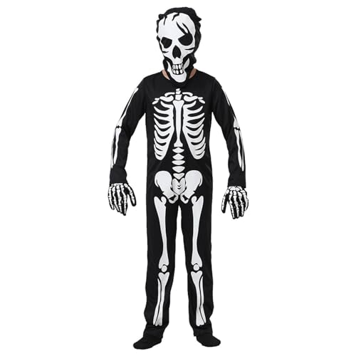 PW TOOLS Schwarzer Skelett-Overall - Leuchtender Halloween-Party-Skelett-Knochen-Overall,Multifunktionale universelle Unisex-Skelett-Overall-Kostüme für Halloween von PW TOOLS