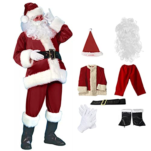 PW TOOLS Weihnachtsmann Kostü für Herren, 7 Stück Herren Weihnachtsmann Kostü, Samt Weihnachtsmann Kostü für Erwachsene, Weihnachtsanzug, Cosplay-Outfit von PW TOOLS