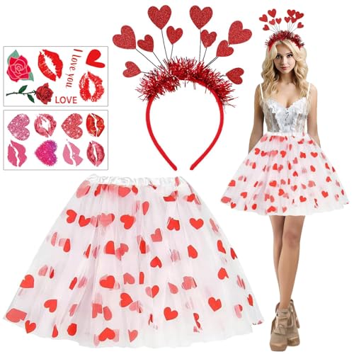 Amor Costume, Faschingskostüme Damen, Valentinstag Deko, 4 Stück Faschingskostüme Inklusive Herz Haarreif Herz Tutu Aufkleber, Karneval Kostüm Damen Für Amor Karneval Valentinstag Party Amor Costume, Faschingskostüme Damen, Valentinstag Deko, 4 Stück Faschingskostüme Inklusive Herz Haarreif Herz Tutu Aufkleber, Karneval Kostüm Damen Für Amor Karneval Valentinstag Party von PWCTNT