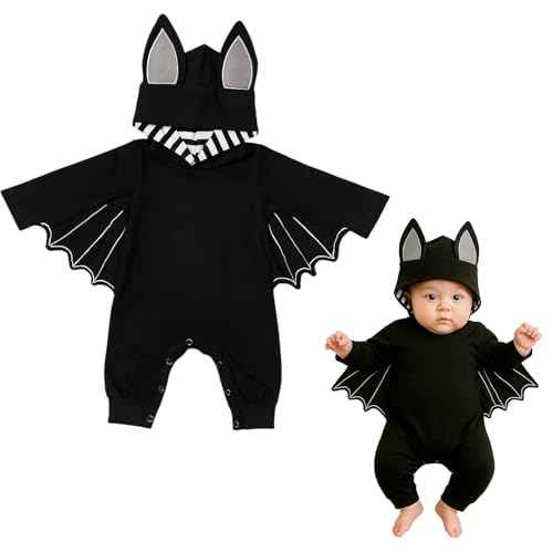 Halloween Kostüm Baby, Niedlicher Fledermaus Strampler mit Big Ear Hut Für Babys, Meine ersten Halloween Kostüm Unisex Baby Strampler Set 0-12 Monate Perfekt Für Feste Und Fotoaufnahmen (80cm) von PWCTNT