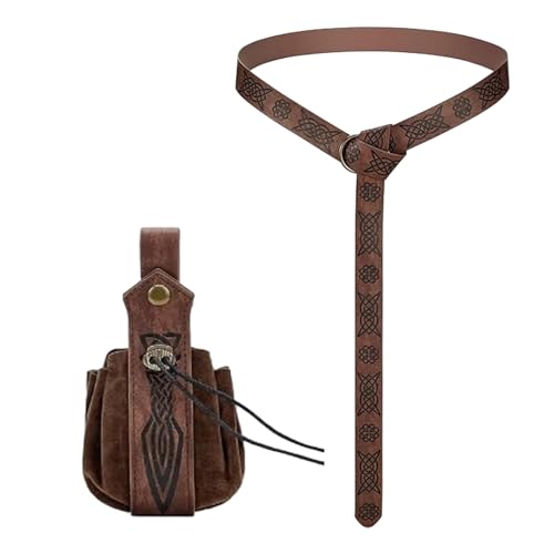 Mittelalter Gürtel, Mittelalter Accessoires Damen, 2 Stück Mittelalter Gürtel Gürteltasche Renaissance Ritter Gürtel, Mittelalter Accessoires für Halloween Cosplay Vintage Ritter Deko Damen Herren von PWCTNT