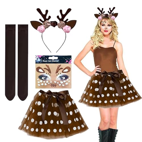 PWCTNT Rentier Haarreif, Rentier Kostüm, 5 Stück Faschingskostüme Damen Geweih Haarreif Tüllrock Gesichtsaufkleber Schwarze Overknee Socken Schleifenband, für Fasching Karneva Mottoparty PWCTNT Rentier Haarreif, Rentier Kostüm, 5 Stück Faschingskostüme Damen Geweih Haarreif Tüllrock Gesichtsaufkleber Schwarze Overknee Socken Schleifenband, für Fasching Karneva Mottoparty von PWCTNT