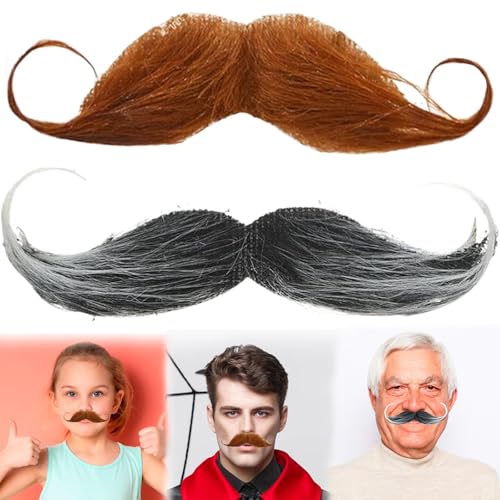 Schnurrbart Zum Ankleben, 2 Stück Schnauzer Zum Ankleben, Fake Bart Bärte Zum Ankleben Klebe Schnurrbart, Lustige 80er Jahre Schwarze Schnurrbart für Halloween Weihnachtsfeier Geburtstag (Grau+Braun) Schnurrbart Zum Ankleben, 2 Stück Schnauzer Zum Ankleben, Fake Bart Bärte Zum Ankleben Klebe Schnurrbart, Lustige 80er Jahre Schwarze Schnurrbart für Halloween Weihnachtsfeier Geburtstag (Grau+Braun) von PWCTNT
