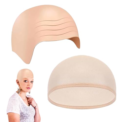Glatzenkappe, 2er Bald Cap Set Mit Haarnetz Glatze Perücke, Lustig Glatze Kostüm für Halloween Kostümpartys Rollenspiele Theateraufführungen Karneval Kostüme und Verkleidungen Glatzenkappe, 2er Bald Cap Set Mit Haarnetz Glatze Perücke, Lustig Glatze Kostüm für Halloween Kostümpartys Rollenspiele Theateraufführungen Karneval Kostüme und Verkleidungen von PWCTNT