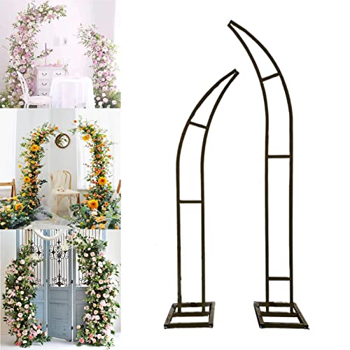 Metall-Hochzeitsbogen, 2-teiliger Gartenbogen in Mondform mit 5-teiligem Blumenwerkzeug-Set(Black,6.8ft+8.2ft) von PXAMORTEL
