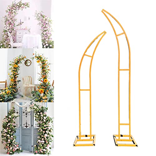 Metall-Hochzeitsbogen, 2-teiliger Gartenbogen in Mondform mit 5-teiligem Blumenwerkzeug-Set(Gold,6.8ft+8.2ft) von PXAMORTEL