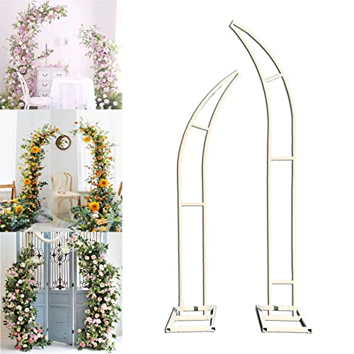 Metall-Hochzeitsbogen, 2-teiliger Gartenbogen in Mondform mit 5-teiligem Blumenwerkzeug-Set(White,4.9ft+5.9ft) von PXAMORTEL