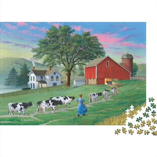 Bauernhof Puzzle 1000 Teile Schwer Puzzle Spielzeug Lernspiel Impossible Herausforderungsspielzeug Für Erwachsene Kinder 1000pcs (75x50cm) von PXBDUASIE