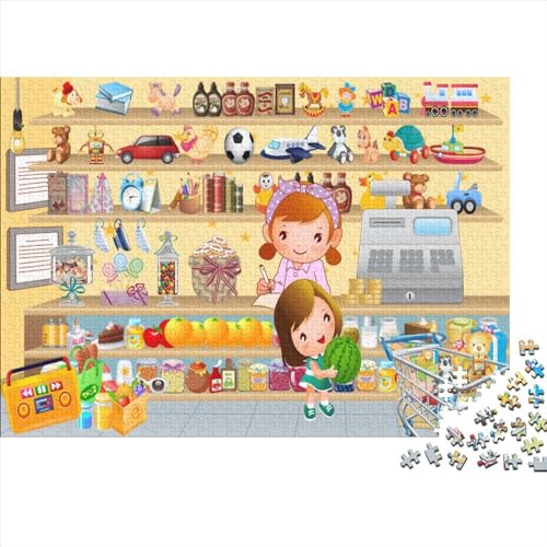 Cartoon Shop Puzzle 500 Teile Schwer Puzzle Spielzeug Pädagogisches Spiel Impossible Herausforderung Spielzeug Für Erwachsene Und Kinder Ab 14 Jahren 500pcs (52x38cm) von PXBDUASIE