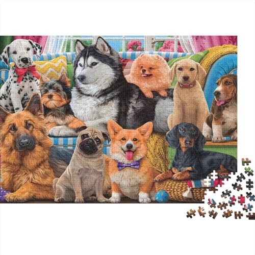 Dog Family Puzzle 1000 Teile Schwer Puzzle Spielzeug Pädagogisches Spiel Impossible Herausforderungsspielzeug Für Erwachsene Und Kinder in Bewährter 1000pcs (75x50cm) von PXBDUASIE