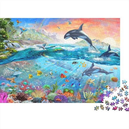 Dolphin Puzzle 1000 Teile Schwer Puzzle Spielzeug Lernspiel Impossible Herausforderung Spielzeug Für Erwachsene Und Kinder Ab 12 Jahren 1000pcs (75x50cm) von PXBDUASIE