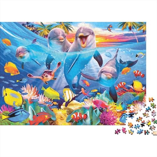 Dolphin Puzzles 300 Teile Schwer Puzzle Spielzeug Lernspiel Impossible Herausforderungsspielzeug Für Erwachsene Und Kinder Ab 14 Jahren 300pcs (40x28cm) von PXBDUASIE