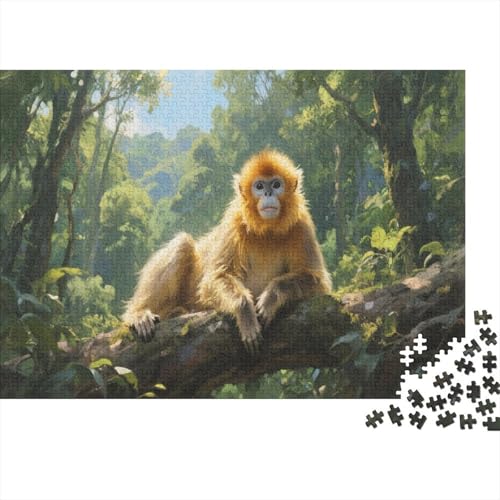 Goldener AffePuzzles 500 Teile Schwer Puzzle Spielzeug Lernspiel Impossible Herausforderungsspielzeug Für Erwachsene Und Kinder Ab 12 Jahren 500pcs (52x38cm) von PXBDUASIE