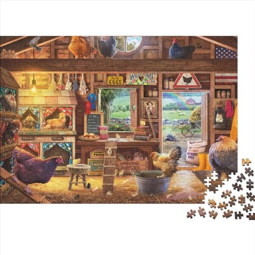 Hühnerstall Puzzle 1000 Teile Schwer Puzzle Spielzeug Pädagogisches Spiel Impossible Herausforderungsspielzeug Für Erwachsene Kinder 1000pcs (75x50cm) von PXBDUASIE