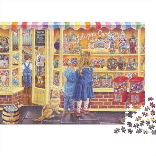 Lollipop Candy Shop Puzzle 500 Teile Schwer Puzzle Spielzeug Pädagogisches Spiel Impossible Herausforderung Spielzeug Für Erwachsene Und Kinder Ab 14 Jahren 500pcs (52x38cm) von PXBDUASIE