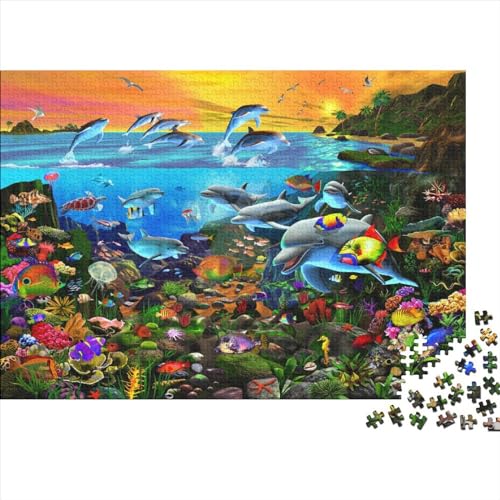 Meer Welt Ozean Koralle DelphinPuzzle 300 Teile Schwer Puzzle Spielzeug Lernspiel Impossible Herausforderungsspielzeug Für Erwachsene Kinder 300pcs (40x28cm) von PXBDUASIE