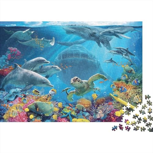 Meer Welt Ozean Koralle DelphinPuzzle 300-teilige Schwer Puzzle Spielzeug Lernspiel Impossible Herausforderung Spielzeug Für Erwachsene Kinder 300pcs (40x28cm) von PXBDUASIE