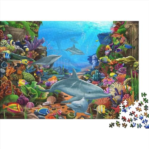 Meer Welt Ozean Koralle DelphinPuzzle 300-teilige Schwer Puzzle Spielzeug Pädagogisches Spiel Impossible Herausforderung Spielzeug Für Erwachsene Kinder 300pcs (40x28cm) von PXBDUASIE