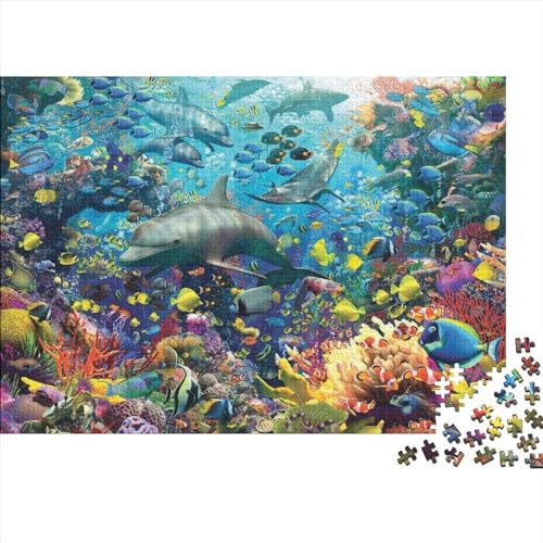 Meer Welt Ozean Koralle DelphinPuzzle 300-teilige Schwer Puzzle Spielzeug Pädagogisches Spiel Impossible Herausforderungsspielzeug Für Erwachsene Kinder 300pcs (40x28cm) von PXBDUASIE