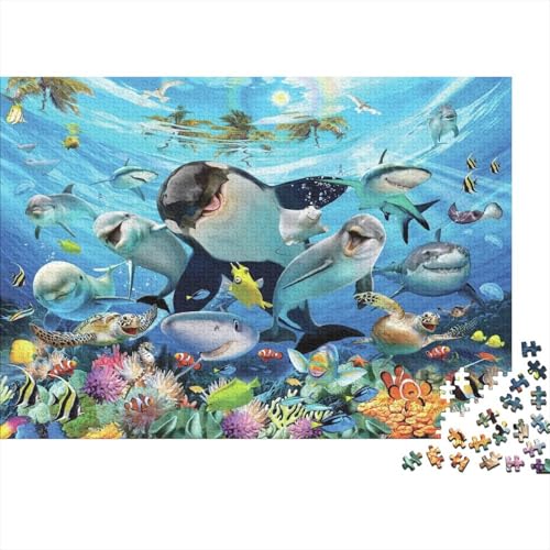 Meer Welt Ozean Koralle DelphinPuzzle 500-teilige Schwer Puzzle Spielzeug Lernspiel Impossible Herausforderung Spielzeug Für Erwachsene Kinder 500pcs (52x38cm) von PXBDUASIE
