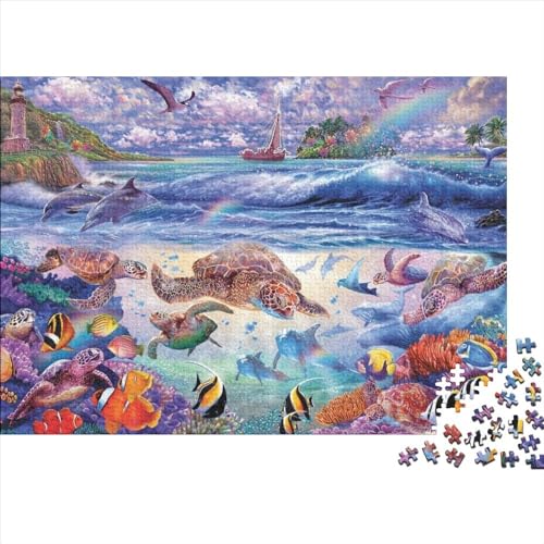 Meer Welt Ozean Koralle DelphinPuzzle 500-teilige Schwer Puzzle Spielzeug Lernspiel Impossible Herausforderung Spielzeug Für Erwachsene Und Kinder in Bewährter 500pcs (52x38cm) von PXBDUASIE