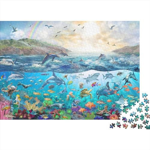 Meer Welt Ozean Koralle DelphinPuzzle 500-teilige Schwer Puzzle Spielzeug Lernspiel Impossible Herausforderungsspielzeug Für Erwachsene Und Kinder Ab 12 Jahren 500pcs (52x38cm) von PXBDUASIE