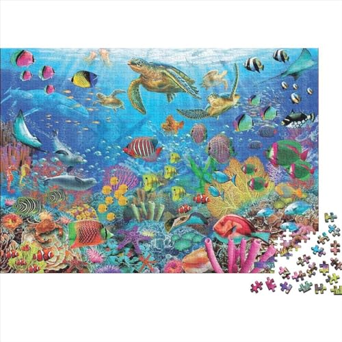 Meer Welt Ozean Koralle DelphinPuzzle 500-teilige Schwer Puzzle Spielzeug Lernspiel Impossible Herausforderungsspielzeug Für Erwachsene Und Kinder Ab 14 Jahren 500pcs (52x38cm) von PXBDUASIE