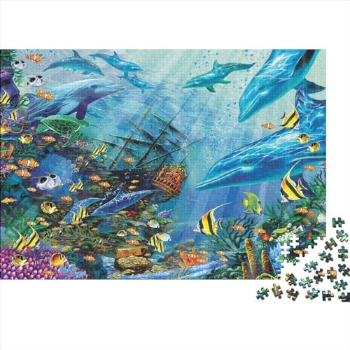 Meer Welt Ozean Koralle DelphinPuzzles 1000 Teile Schwer Puzzle Spielzeug Lernspiel Impossible Herausforderungsspielzeug Für Erwachsene Und Kinder in Bewährter 1000pcs (75x50cm) von PXBDUASIE