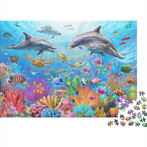 Meer Welt Ozean Koralle DelphinPuzzles 300 Teile Schwer Puzzle Spielzeug Lernspiel Impossible Herausforderungsspielzeug Für Erwachsene Und Kinder Ab 12 Jahren 300pcs (40x28cm) von PXBDUASIE