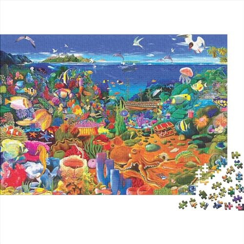 Meer Welt Ozean Koralle DelphinPuzzles 300 Teile Schwer Puzzle Spielzeug Pädagogisches Spiel Impossible Herausforderung Spielzeug Für Erwachsene Und Kinder Ab 14 Jahren 300pcs (40x28cm) von PXBDUASIE