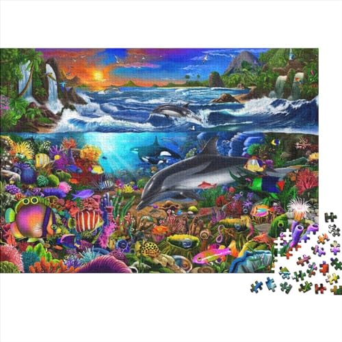 Meer Welt Ozean Koralle DelphinPuzzles 300 Teile Schwer Puzzle Spielzeug Pädagogisches Spiel Impossible Herausforderungsspielzeug Für Erwachsene Kinder 300pcs (40x28cm) von PXBDUASIE