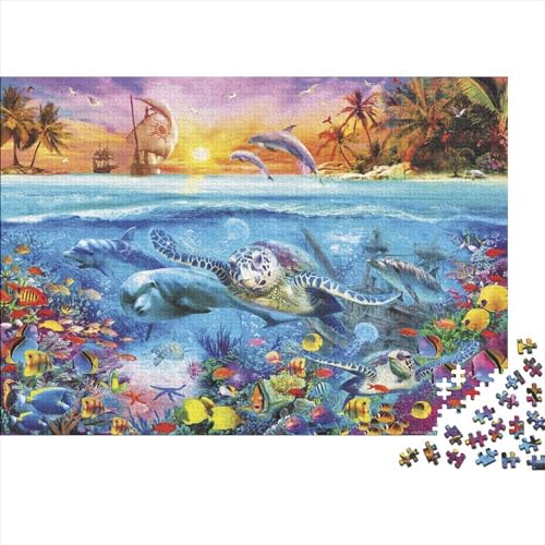 Meer Welt Ozean Koralle DelphinPuzzles 500 Teile Schwer Puzzle Spielzeug Lernspiel Impossible Herausforderung Spielzeug Für Erwachsene Kinder 500pcs (52x38cm) von PXBDUASIE