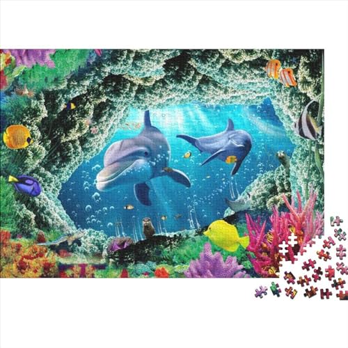 Meer Welt Ozean Koralle DelphinPuzzles 500 Teile Schwer Puzzle Spielzeug Lernspiel Impossible Herausforderungsspielzeug Für Erwachsene Und Kinder Ab 12 Jahren 500pcs (52x38cm) von PXBDUASIE