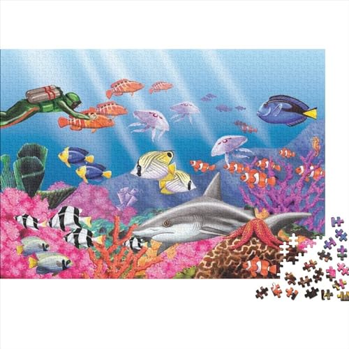 Meer Welt Ozean Koralle DelphinPuzzles 500 Teile Schwer Puzzle Spielzeug Lernspiel Impossible Herausforderungsspielzeug Für Erwachsene Und Kinder Ab 12 Jahren 500pcs (52x38cm) von PXBDUASIE