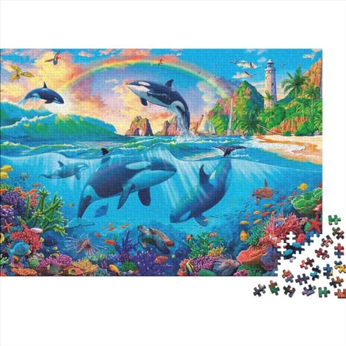Meer Welt Ozean Koralle DelphinPuzzles 500 Teile Schwer Puzzle Spielzeug Lernspiel Impossible Herausforderungsspielzeug Für Erwachsene Und Kinder Ab 14 Jahren 500pcs (52x38cm) von PXBDUASIE
