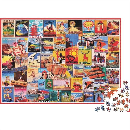 Reiseposter Puzzle 300-teilige Schwer Puzzle Spielzeug Pädagogisches Spiel Impossible Herausforderungsspielzeug Für Erwachsene Und Kinder Ab 14 Jahren 300pcs (40x28cm) von PXBDUASIE
