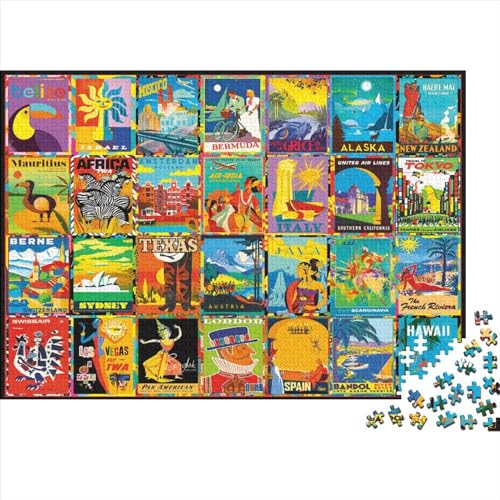 Reiseposter Puzzles 300 Teile Schwer Puzzle Spielzeug Lernspiel Impossible Herausforderungsspielzeug Für Erwachsene Und Kinder Ab 12 Jahren 300pcs (40x28cm) von PXBDUASIE