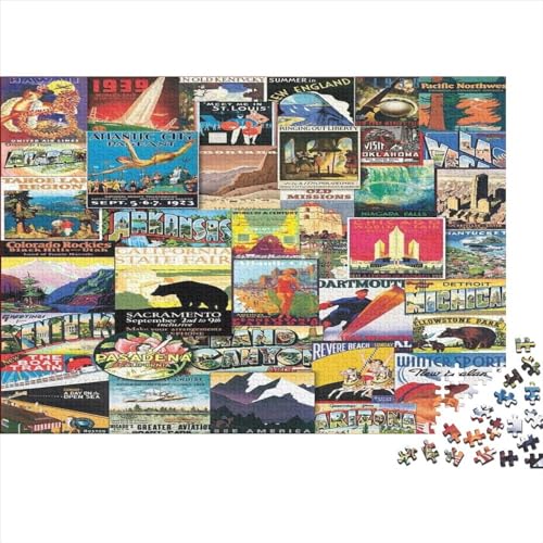 Reiseposter Puzzles 300 Teile Schwer Puzzle Spielzeug Pädagogisches Spiel Impossible Herausforderung Spielzeug Für Erwachsene Kinder 300pcs (40x28cm) von PXBDUASIE