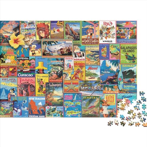 Reiseposter Puzzles 300 Teile Schwer Puzzle Spielzeug Pädagogisches Spiel Impossible Herausforderungsspielzeug Für Erwachsene Kinder 300pcs (40x28cm) von PXBDUASIE
