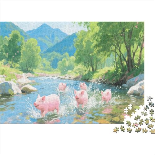 SchweinPuzzle 300 Teile Schwer Puzzle Spielzeug Pädagogisches Spiel Impossible Herausforderung Spielzeug Für Erwachsene Und Kinder Ab 14 Jahren 300pcs (40x28cm) von PXBDUASIE