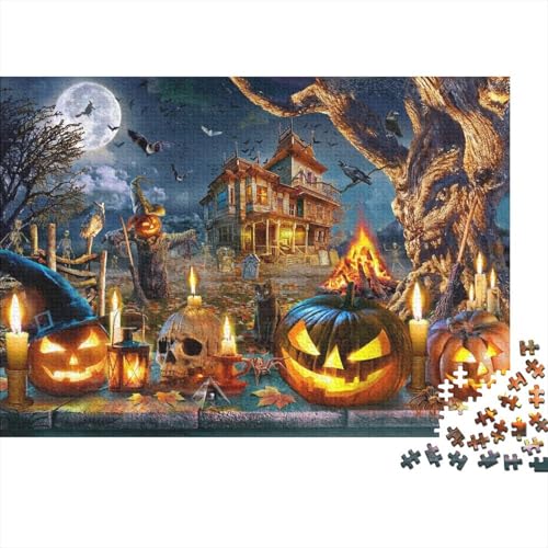 Spooky Kürbis Puzzle 500 Teile Schwer Puzzle Spielzeug Pädagogisches Spiel Impossible Herausforderungsspielzeug Für Erwachsene Und Kinder Ab 14 Jahren 500pcs (52x38cm) von PXBDUASIE