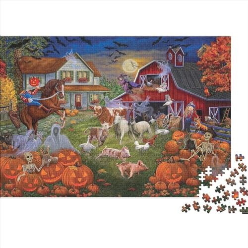 Spooky Kürbis Puzzle 500 Teile Schwer Puzzle Spielzeug Pädagogisches Spiel Impossible Herausforderungsspielzeug Für Erwachsene Und Kinder in Bewährter 500pcs (52x38cm) von PXBDUASIE