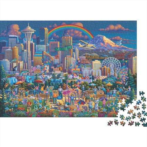Stadtcollage Puzzle 300-teilige Schwer Puzzle Spielzeug Pädagogisches Spiel Impossible Herausforderungsspielzeug Für Erwachsene Und Kinder in Bewährter 300pcs (40x28cm) von PXBDUASIE